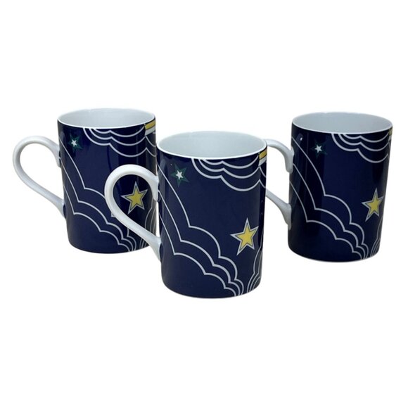 3 Fitz and Floyd Blue Stardust Moon Stars Porcelain Mugs - Picture 4 of 9